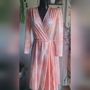 Pink Midi Wrap Dress with Belt